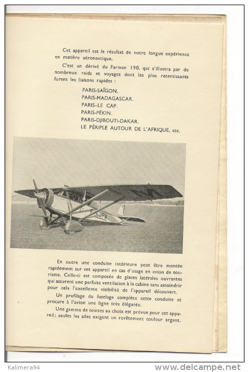 CATALOGUE des avions FARMAN de 1932  ( modèles 360 + 356 + 355 + 400 + 390 + 202 + 190 ) avec TARIFS ( photos MICHAUD )