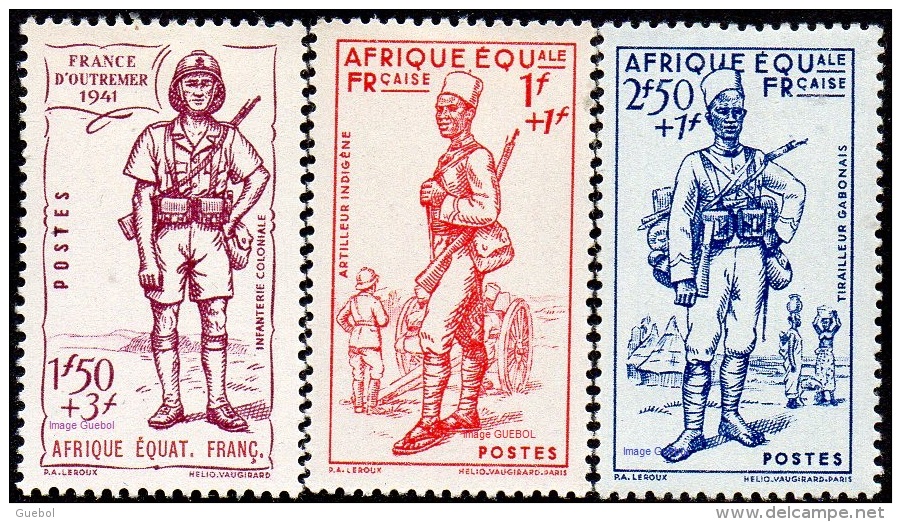 Détail De La Série Défense De L'Empire ** Afrique Equatoriale N° 87 à 89 Costumes Militaires - 1941 Défense De L'Empire