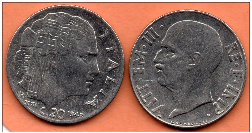 ITALIE ITALY  20 CENTS 1943 XXI  VITT.EM III - 1900-1946 : Victor Emmanuel III & Umberto II