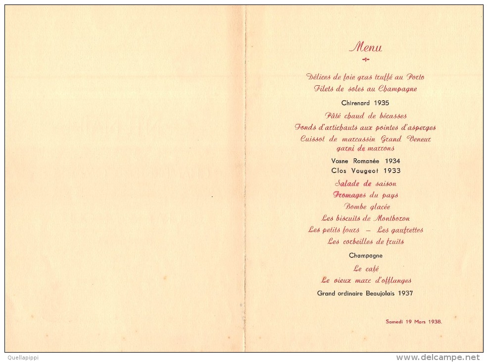 0701 "MENU"CENTENAIRE DE LA CHAMBRE DE COMMERCE DE GRAY & VESOUL (1838-1938). ORIGINALE 1938 - Menu