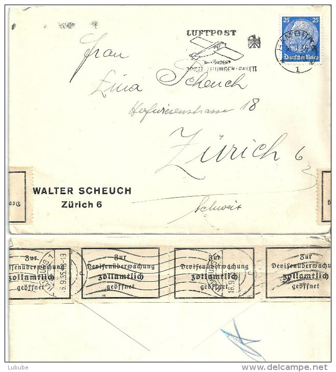 Ausland Brief  Hamburg - Zürich  (Devisenkontrolle)             1935 - Briefe U. Dokumente