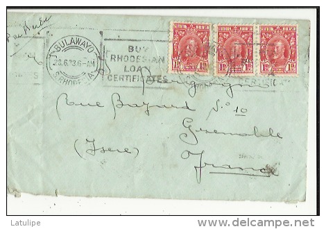 Enveloppe  Timbree  Circulée De Exp  Mr Michelett  A Bulawayo -Rhodesie Adressé A Bourgognon A Grenoble 38_Voir Scan - Airmail