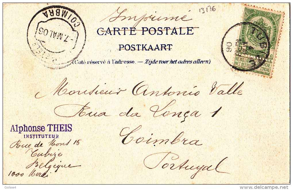13176# TUBIZE NIVELLES BRAINE RUE DE LA STATION VUE SUR LA GARE 1906 Pour COIMBRA PORTUGAL - Tubize