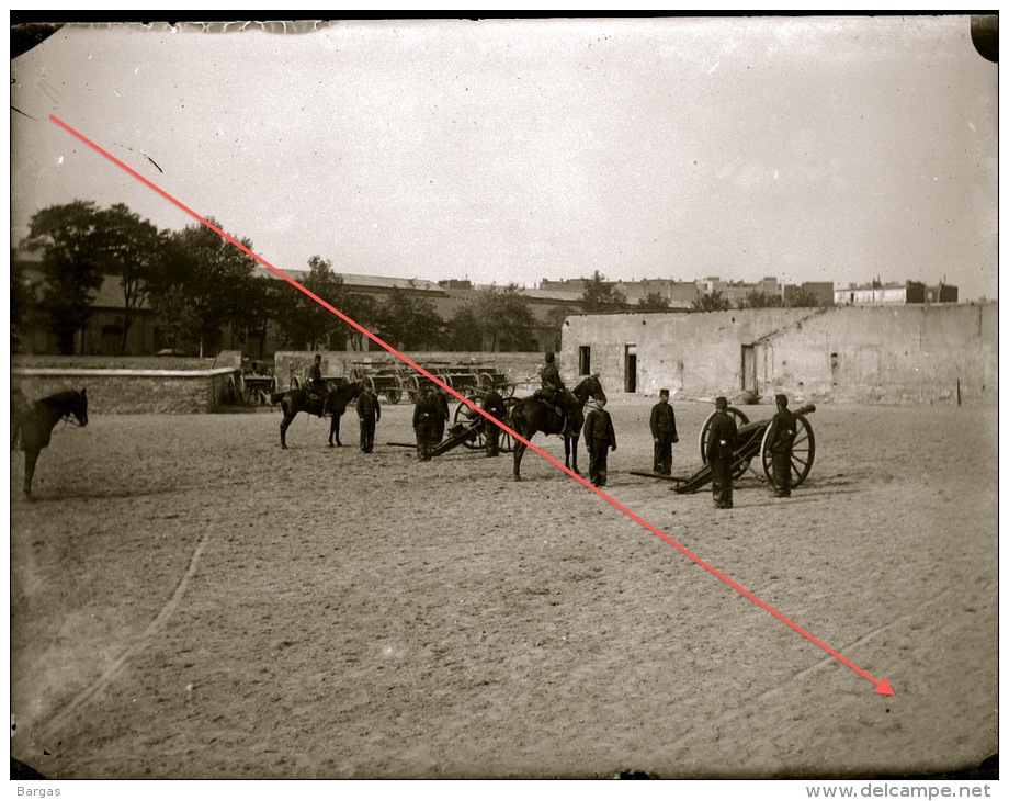 Plaque De Verre Militaire Artillerie Canon Exercice Manoeuvre Camp Photo De 1901 - Guerre, Militaire