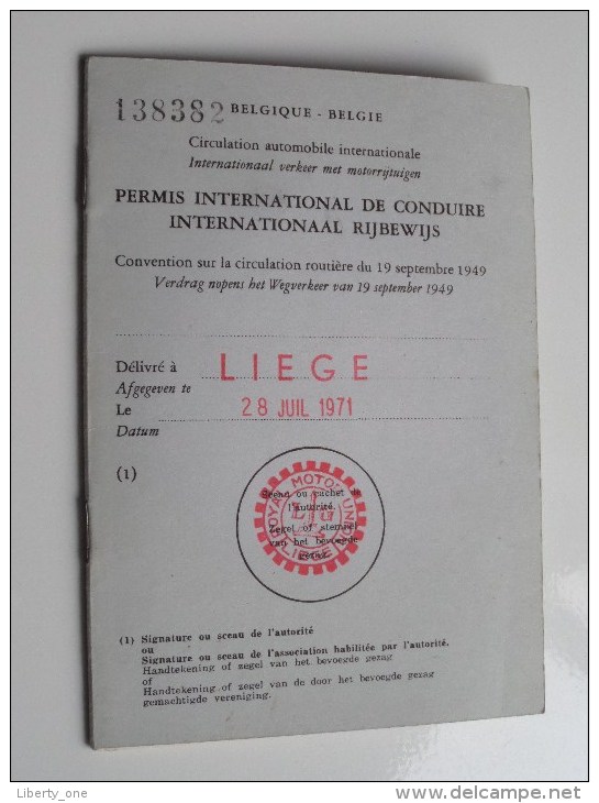 INTERNATIONAAL RIJBEWIJS VAN BELGIE 138382 Liège 1971 / KARNY  Minna Né 1917 ( Voir Photo Pour Détail ) ! - Unclassified