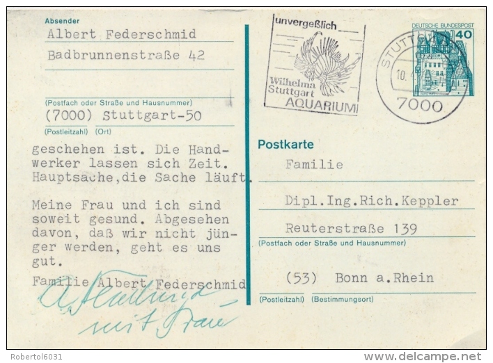 Germany BRD 1978 Postal Stationery Postcard 40 Pf. With Machine Cancellation Aquarium Of Stuttgart - Maritiem Leven