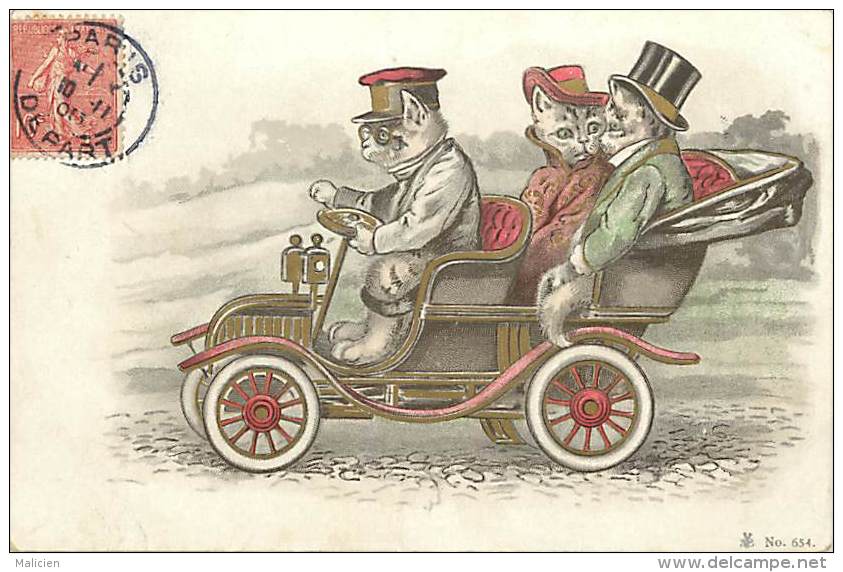 Ref C982- Chats Humanisés En Voiture Automobile   - Carte Bon Etat  - - Cats