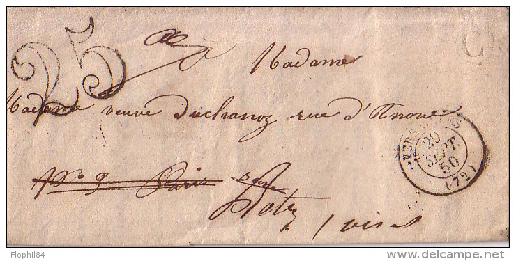 SEINE ET OISE - VERSAILLES - T15 DU 29-9-1850 + BOITE RURALE C DE BAILLY + TAXE 25 DOUBLE TRAIT - LETTRE AVEC TEXTE. - 1801-1848: Précurseurs XIX