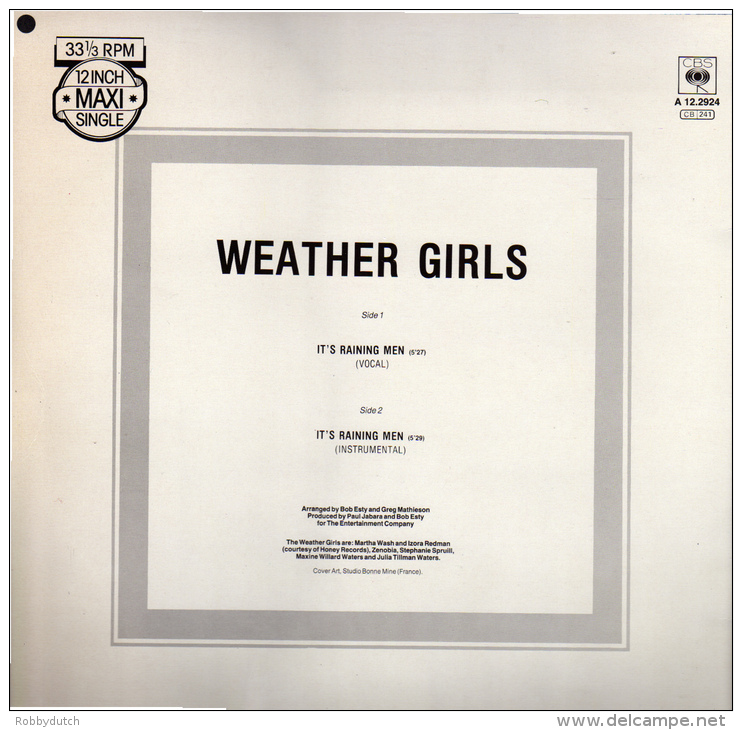 * 12" Maxi *  WEATHER GIRLS - IT'S RAINING MEN (Holland 1982 EX-!!!) - 45 Toeren - Maxi-Single