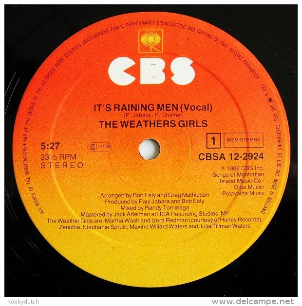 * 12" Maxi *  WEATHER GIRLS - IT'S RAINING MEN (Holland 1982 EX-!!!) - 45 Toeren - Maxi-Single