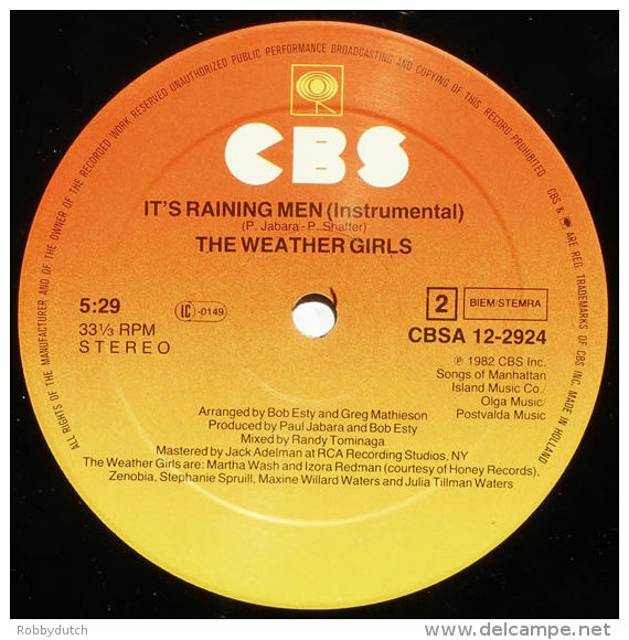 * 12" Maxi *  WEATHER GIRLS - IT'S RAINING MEN (Holland 1982 EX-!!!) - 45 Toeren - Maxi-Single