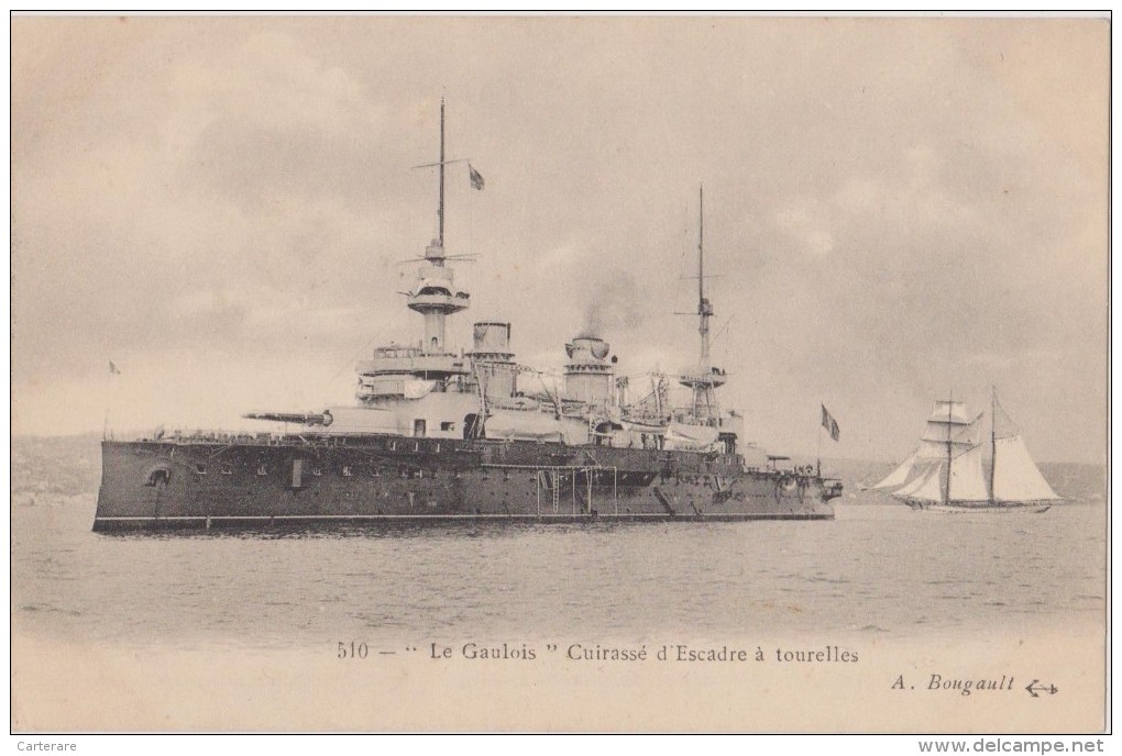 Cpa,bateau De Guerre,rare,"le Gaulois",cuirassé D´escadre à Tourelles,fiertée De La France - Warships