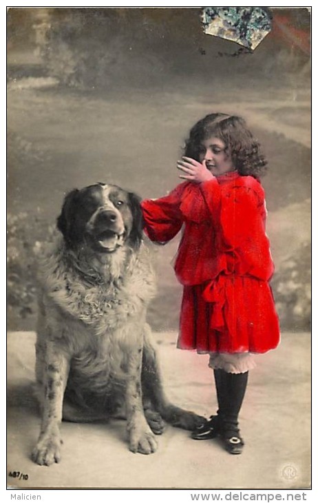 Ref C959 - Portrait De Chien Et Fillette - Theme Fillettes -enfants  - Carte Bon Etat  - - Dogs