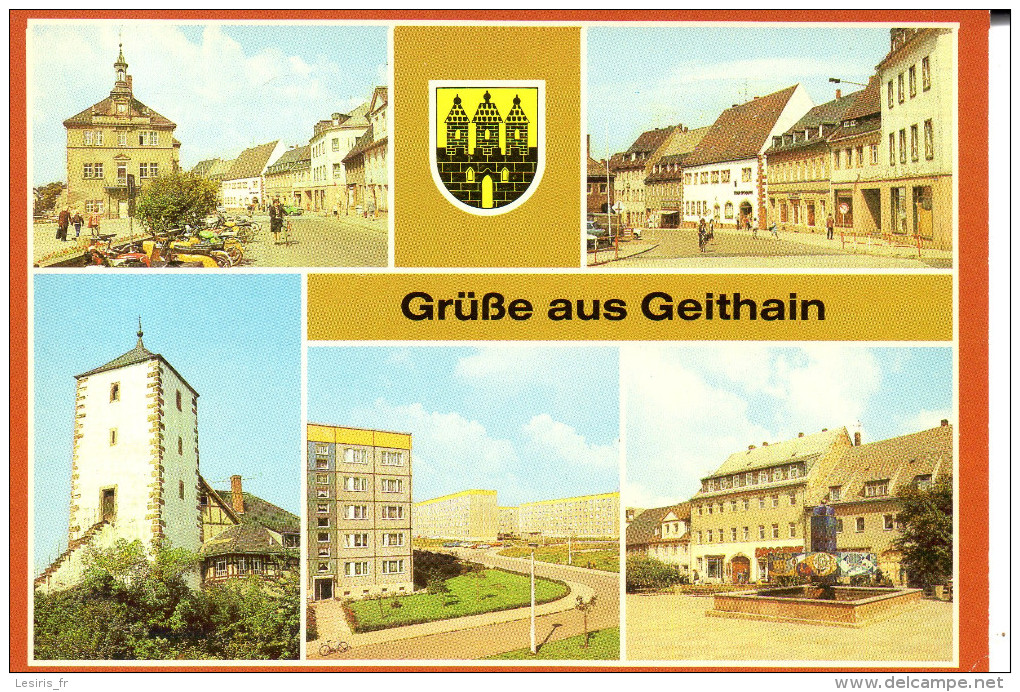 CP - PHOTO -  GRUSSE AUS GITHAIN - MULTIVUES - MARKT - LEIPZIGER STRASSE - PULVERTURM - NEUBAUTEN - BRUNNEN AM MARKT - Geithain