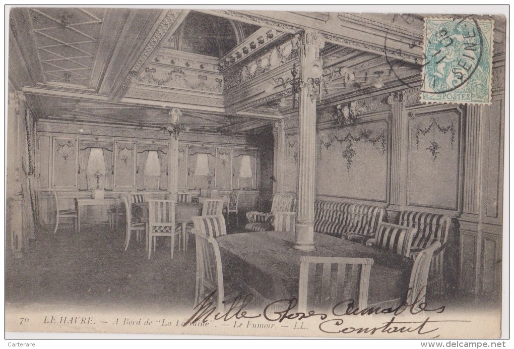 Cpa,1906,le Havre,au  Bord De La Lorraine,le Fumoir - Other & Unclassified