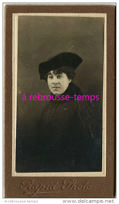 Format Mignonnette CDV 4,6x8,2cm-portrait D´une Femme Au Chapeau-Rapid Photo - Antiche (ante 1900)