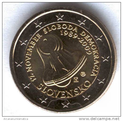 ESLOVAQUIA  2€ 2.009 2009  Bimetalica   SC/UNC   "20 Th Anniversary Of Peace"     DL-7269 - Slowakei