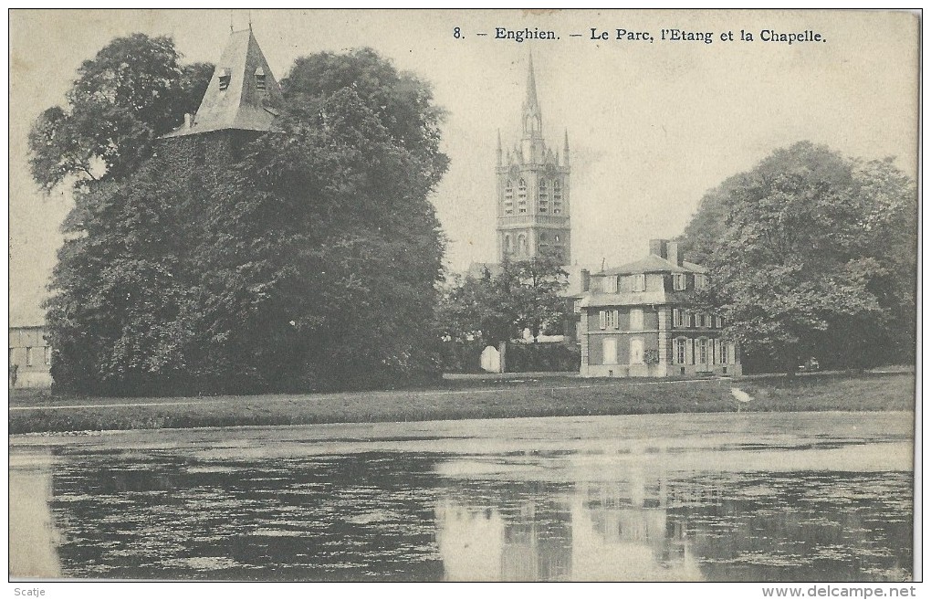 Enghien.  -  Le Parc, L'Etang Et La Chapelle;  1910 Naar Paturages - Enghien - Edingen