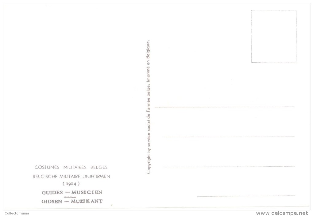 21 Cartes Postales ARMEE Belge COSTUMES 15cmX10cm J. DEMART  Ill. 1950 UNIFORMES MILITAIRES Tres Bonne état PHOBEL Brux. - Uniformes
