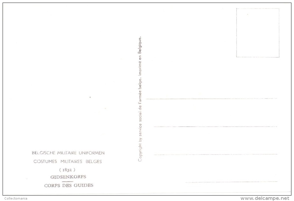 21 Cartes Postales ARMEE Belge COSTUMES 15cmX10cm J. DEMART  Ill. 1950 UNIFORMES MILITAIRES Tres Bonne état PHOBEL Brux. - Uniformen