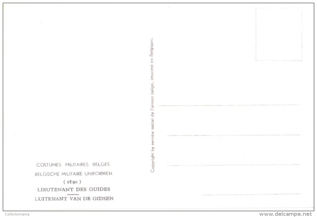 21 Cartes Postales ARMEE Belge COSTUMES 15cmX10cm J. DEMART  Ill. 1950 UNIFORMES MILITAIRES Tres Bonne état PHOBEL Brux. - Uniformen