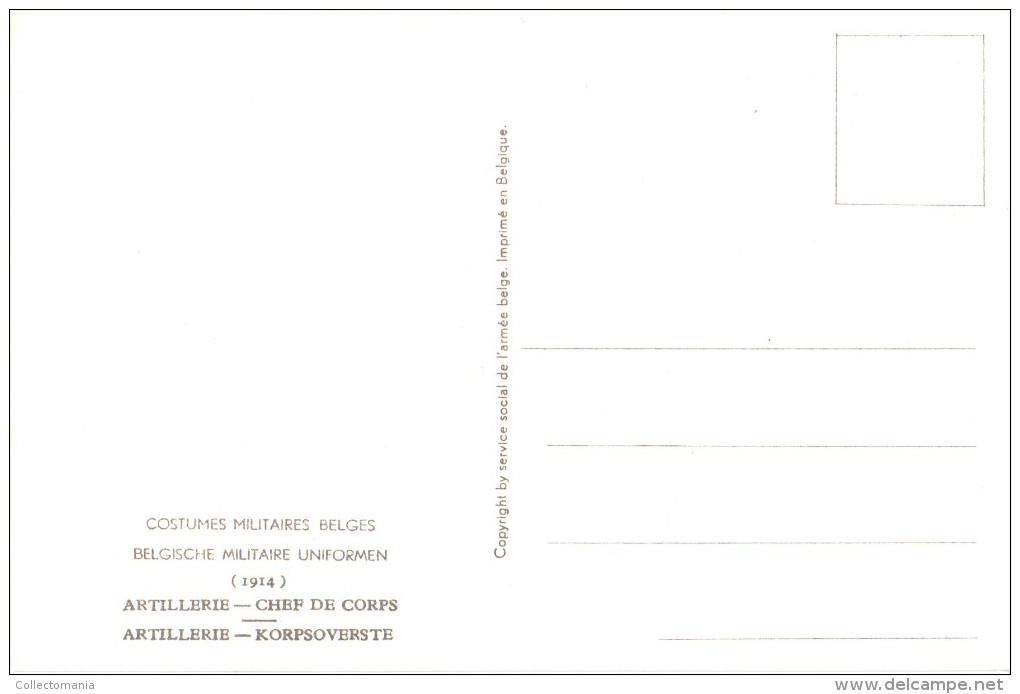 21 cartes postales ARMEE Belge COSTUMES 15cmX10cm J. DEMART  ill. 1950 UNIFORMES MILITAIRES tres bonne état PHOBEL Brux.