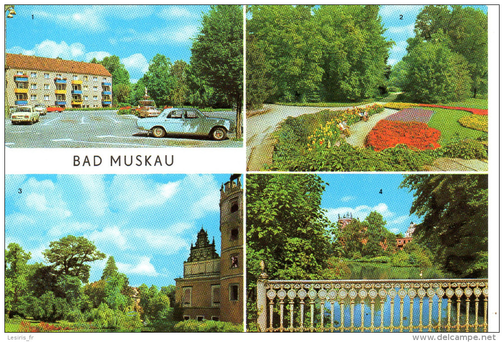 CP   PHOTO -  BAD MUSKAU - MULTIVUES - MUZAKOW - PLATZ DES FRIEDENS - PARK - BLICK ZUM MOORBAD - BLICK ZUR SCHLOSSRUINE - Bad Muskau