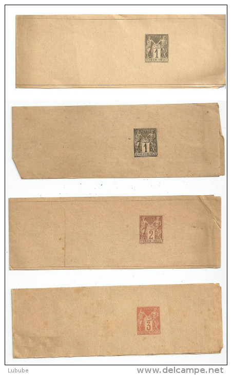 Streifbänder  "Mouchon - Type II"   (4 Versch.)           Ca. 1880 - Bandes Pour Journaux