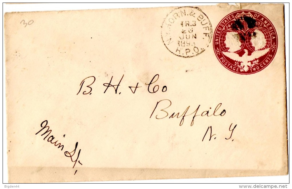 Lettre De N.Y.HORN &BUFF R.P.O. (20.06.1893) Pour Buffalo Rec'd_back Cancel. - ...-1900