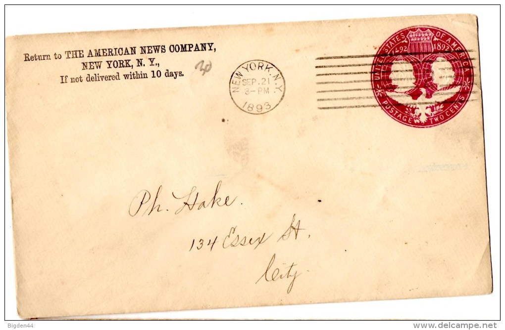 Lettre De New York ( 21.09.1893) To Leity N.Y._ Letter B Back Cancel. - ...-1900