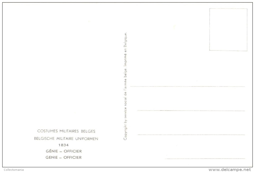 17 cartes postales ARMEE Belge COSTUMES 15cmX10cm J. DEMART  ill. 1950 UNIFORMES MILITAIRES tres bonne état PHOBEL Brux.