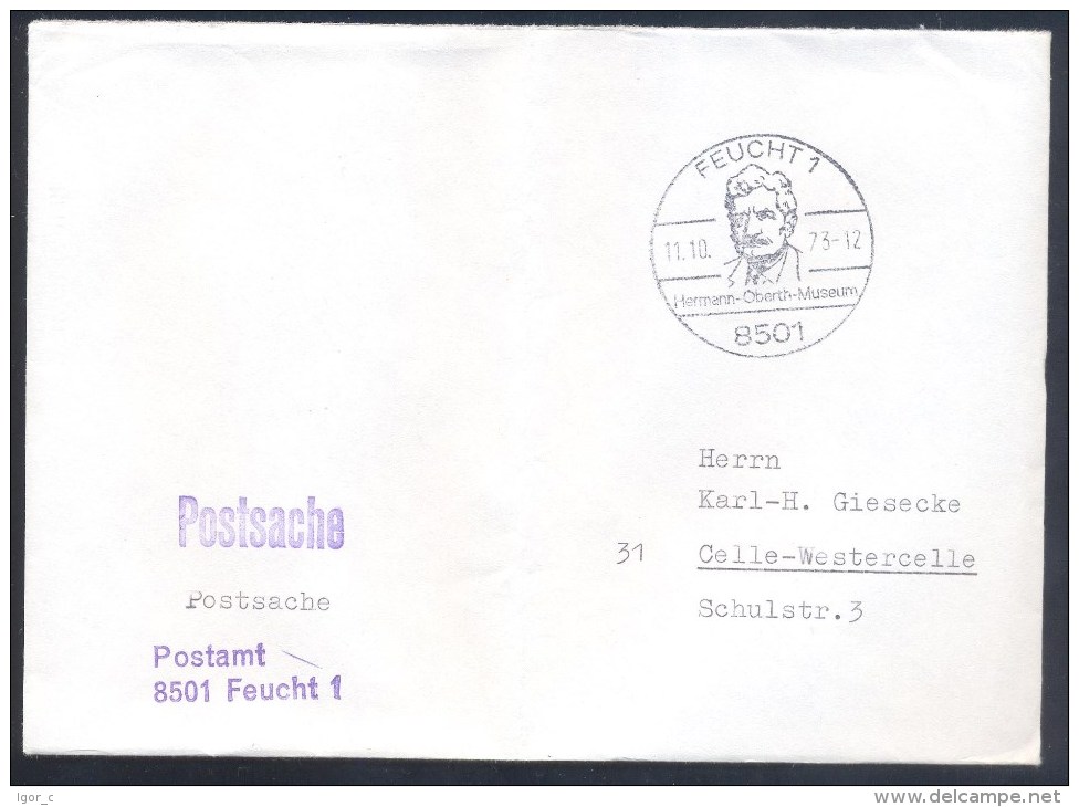 Germany Deutschland 1973 Cover; Astronomy, Raumfahrt; Space Flights; Herman Oberth Museum Feucht; Postsache Folded - Europa