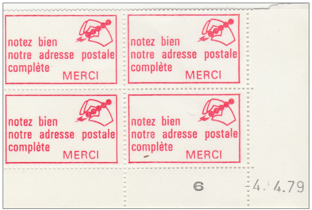 COINS DATES VIGNETTESNOTEZ BIEN NOTRE ADRESSE POSTALE MAIN NON COTE - 1970-1979