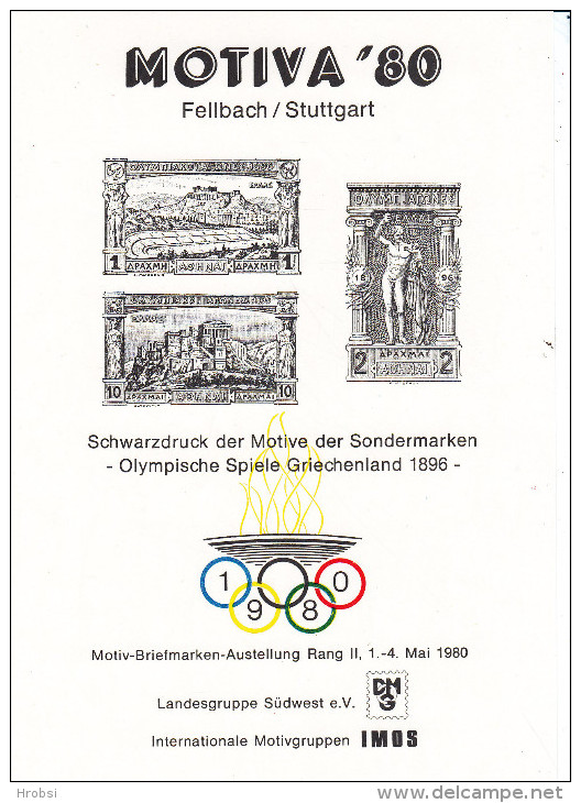 Jeux Olympiques 1896, Grece, Feuillet Epreuve Motiva 1980 De Fellbach/Stuttgart - Ete 1896: Athènes