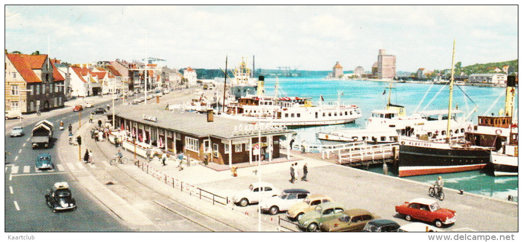 Flensburg: DKW JUNIOR, OPEL OLYMPIA REKORD, CITROËN DS, VW 1200 - Fördebrücke - Boot/Schiff/Dampfer (D) - Passenger Cars