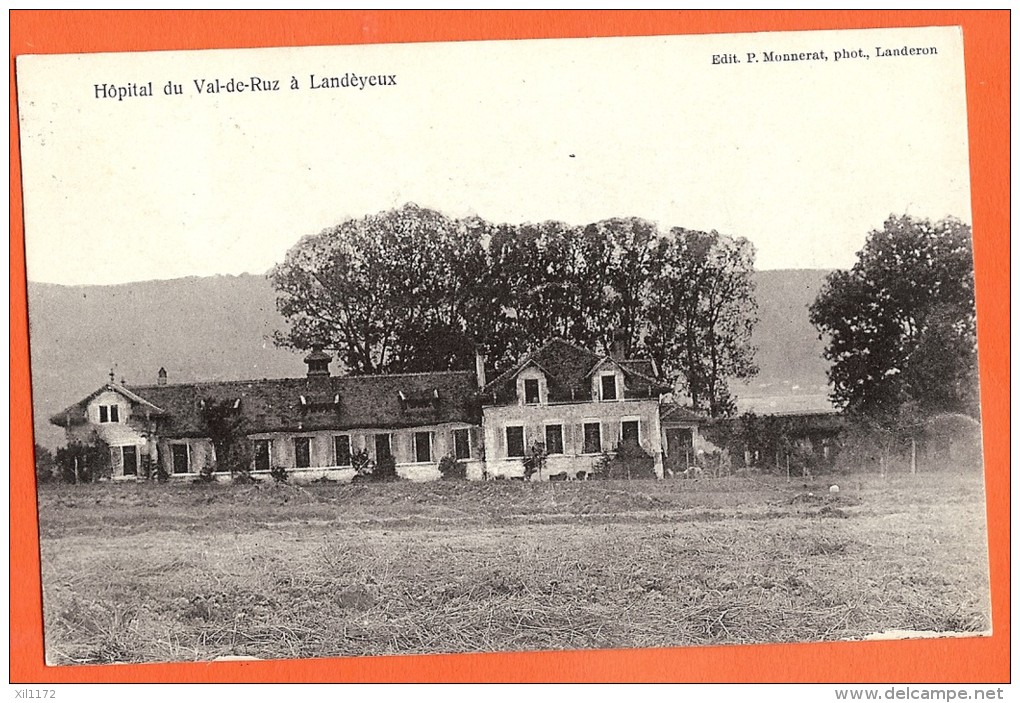 TAL3-29  RARE : Hôpital Du Val-de-Ruz à Landéyeux Sur Neuchâtel. Edit. Monnerat Landeron.Cachet Fontaines 1911 - Fontaines