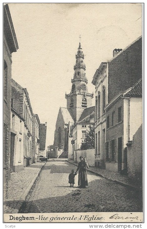 Dieghem.  -  Vue Génerale;  L'Eglise;  Prachtkaart (klein Plooitje)  1900  Naar  Ath - Machelen