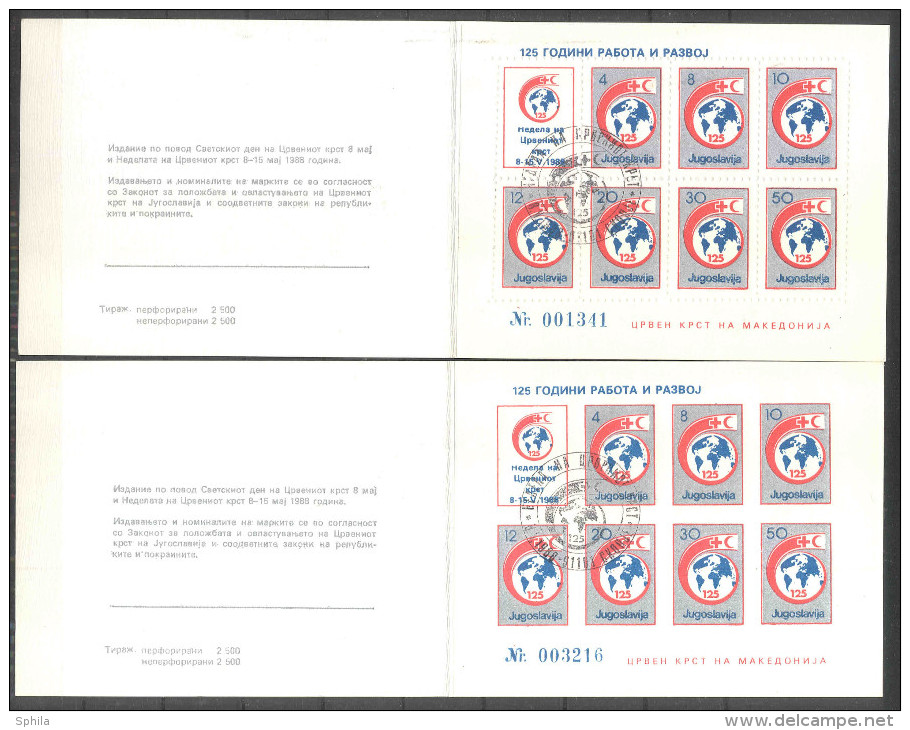 Jugoslawien – Yugoslavia 1988 Postal Tax – Red Cross Perf And Imperf Booklets Used (special Black Cancel On 4 Stamps) - Markenheftchen