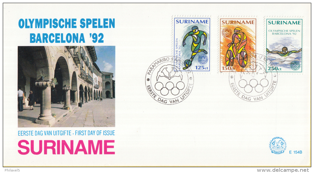 Republiek Suriname - FDC154A/B - Olympische Spelen Te Barcelona 1992 - Z 730-735 - Zomer 1992: Barcelona