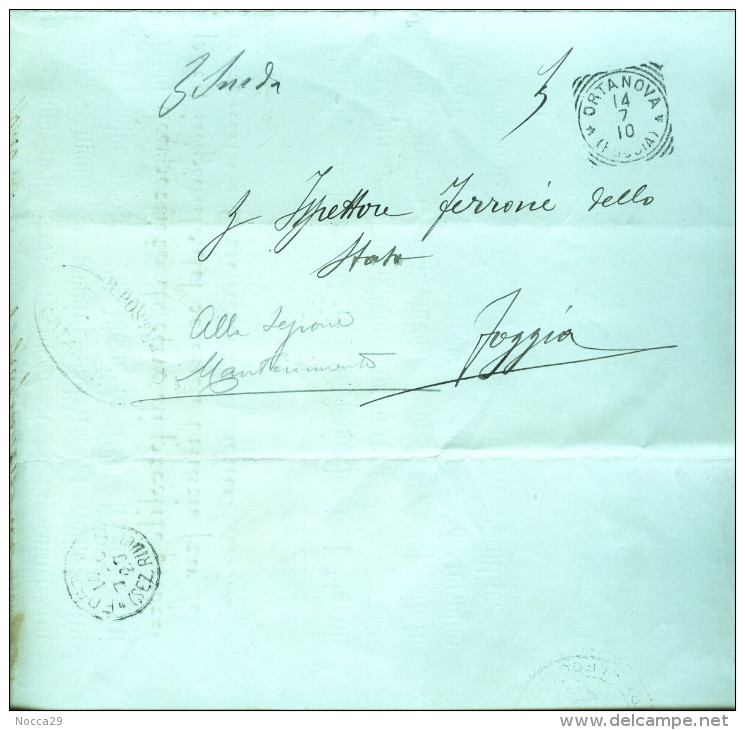 1910 ORTA NOVA-FOGGIA - AVVISO PER IL RADDOPPIO DELLA LINEA FERROVIARIA FOGGIA BRINDISI. FIRMA DEL SINDACO (STAMP15) - Ferrovie