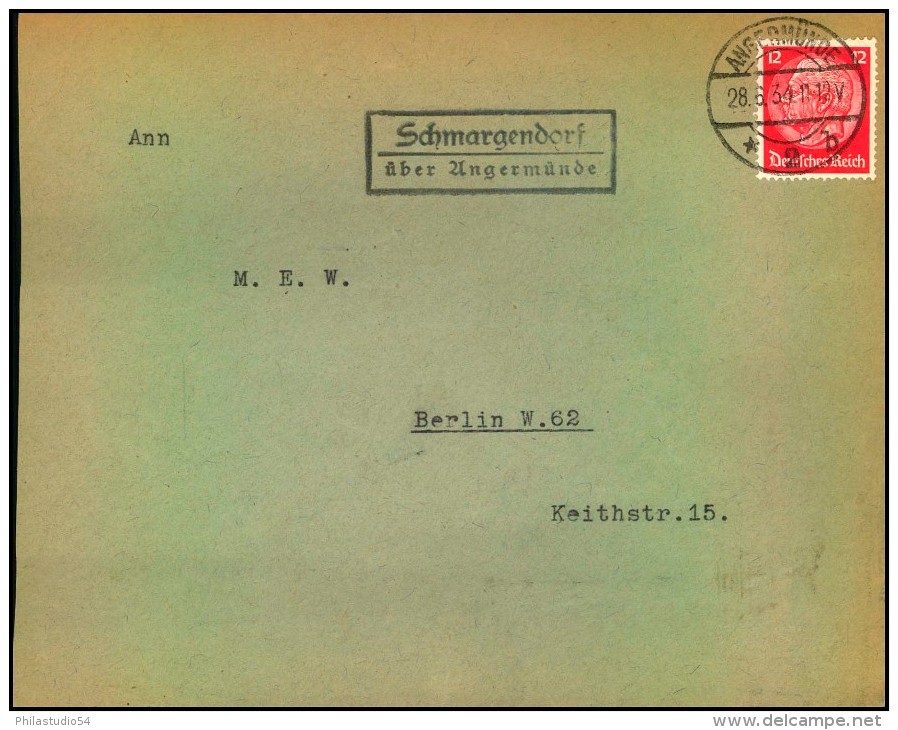 1934: Brief Mit Posthilfsstellenstempel "Schmargendorf über Angermünde" - Machines à Affranchir (EMA)