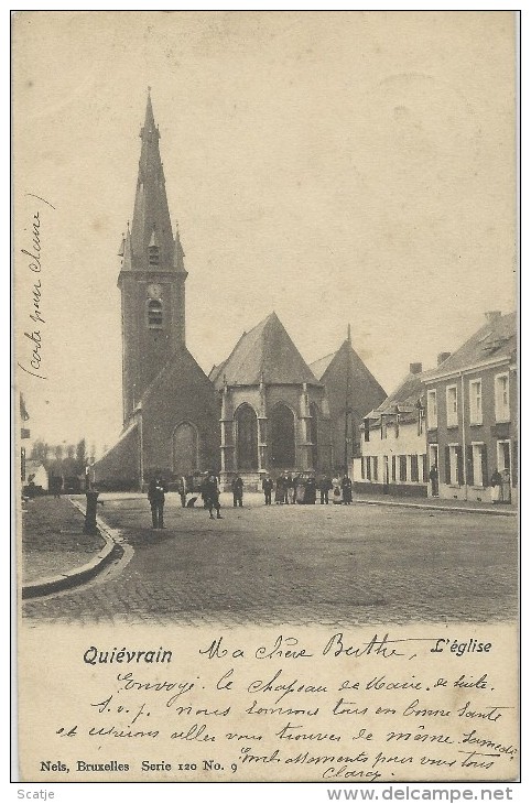 Quiévrain.  -   L'Eglise ; Prachtige Kaart  - 1904   Angre  Naar Vierves - Philippeville