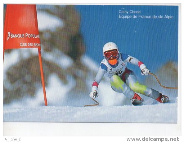 REF 208 CPM Freecard Type Cart'com Ski Alpin Cathy Chedal - Autres & Non Classés