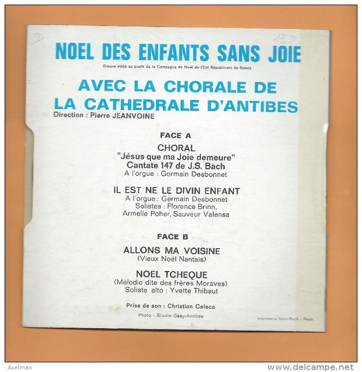 45 T  4 Titres Chants De Noël Par " La Chorale De La Cathedrale D' Antibes", - Christmas Carols