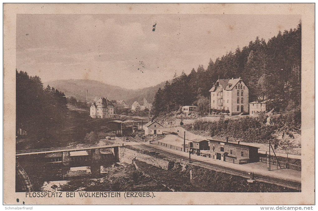 AK Wolkenstein Flossplatz Bahnhof Gare Gasthof ? Bei Wiesenbad  Zschopau Annaberg Marienberg Wiesa Warmbad Scharfenstein - Wolkenstein