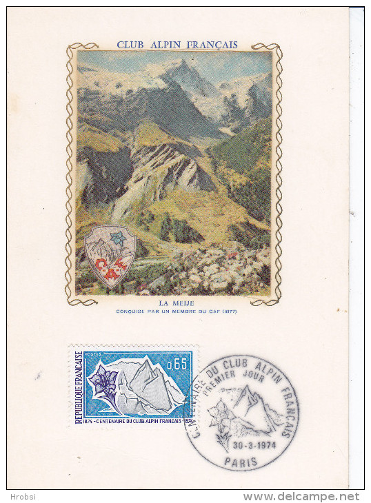 Sport  Club Alpin, Meije, Carte Maximum Soie France 1974 - Escalada