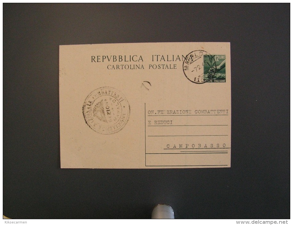 Italia 1949 Da MAFALDA Cartolina Postale £ 12 Democratica Usata Intero FEDERAZIONE COMBATTENTI E REDUCI Savoia History - Interi Postali