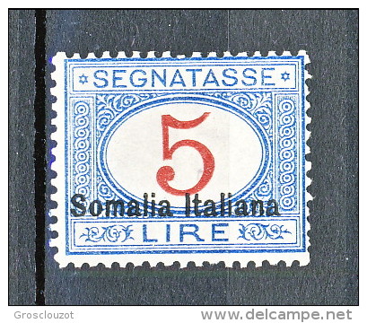 Somalia 1920 Tasse Serie 65 N. 32 Lire 5 Azzurro E Carminio MNH Freschissimo Cat. € 560 (Biondi) - Somalia