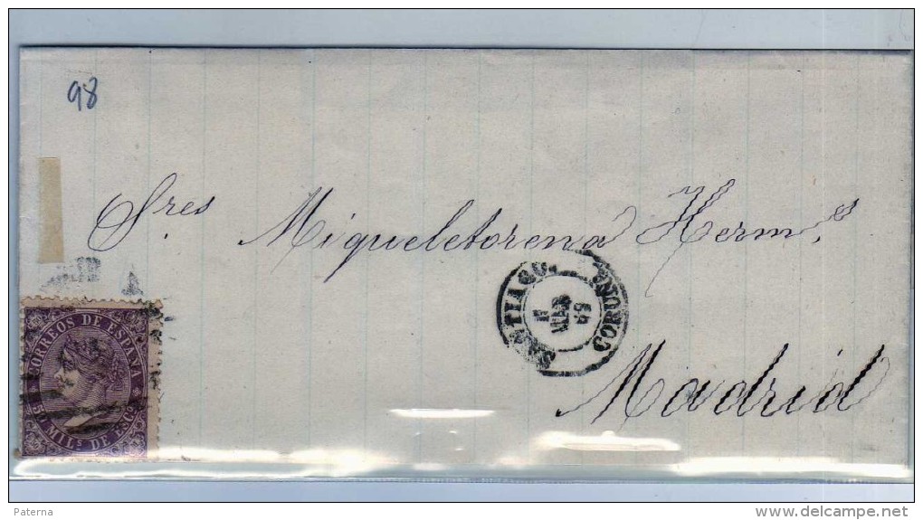 2341  Envuelta Santiago 1869 Coruña  Parrilla Numeral AS De Santiago - Lettres & Documents