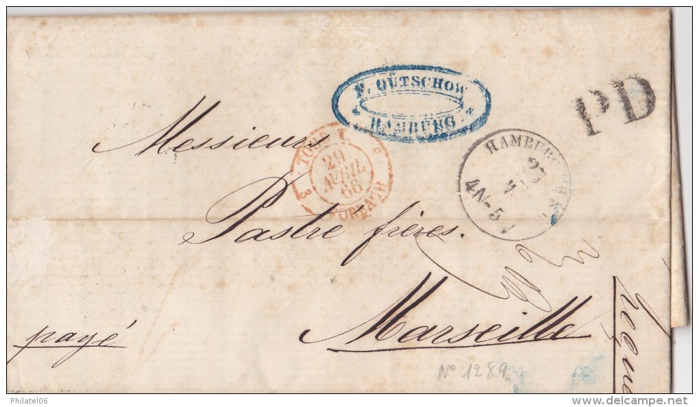 TOUR ET TAXI  LETTRE AVEC CORRESPONDANCE ET MARQUE D'ENTREE  1866 - Storia Postale